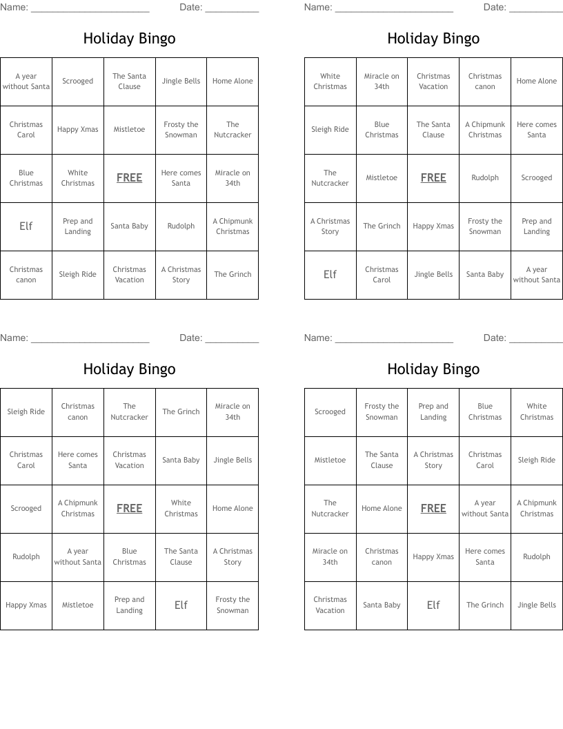 Holiday Bingo