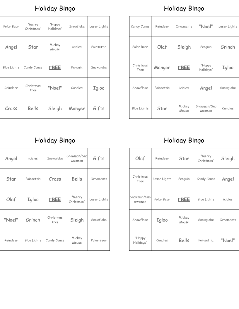 Holiday Bingo