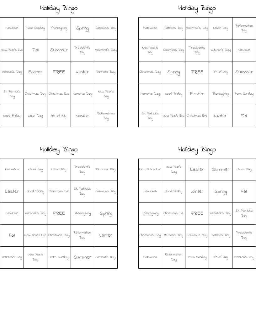 Holiday Bingo 