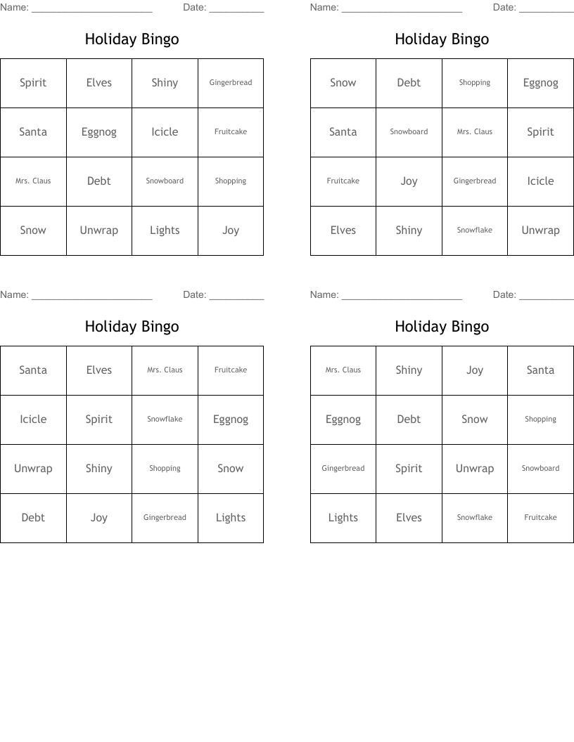 Holiday Bingo 