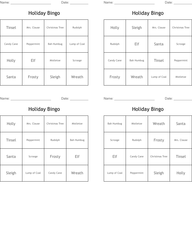 Holiday Bingo 