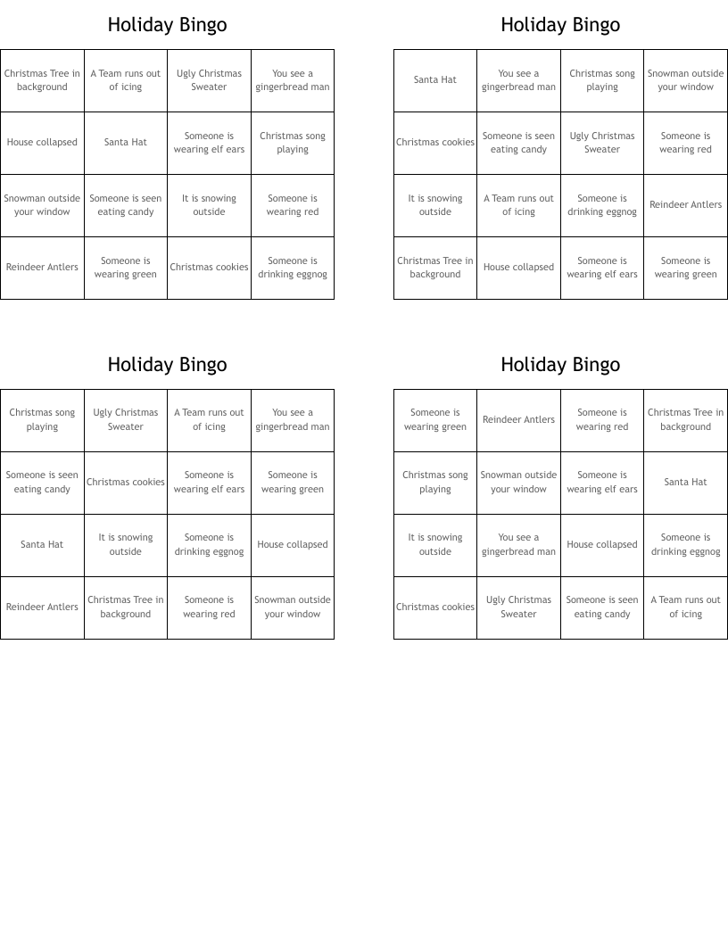 Holiday Bingo 