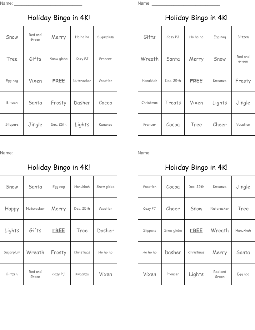 Holiday Bingo in 4K! 