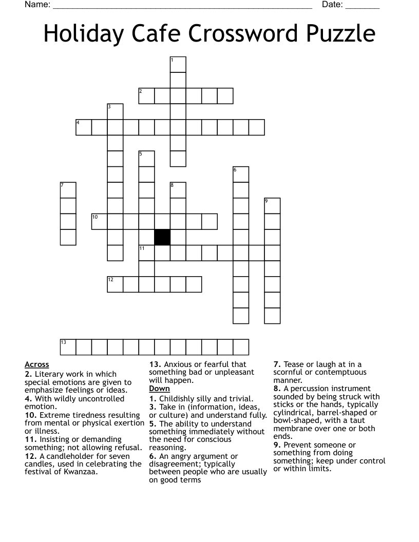 Holiday Cafe Crossword Puzzle