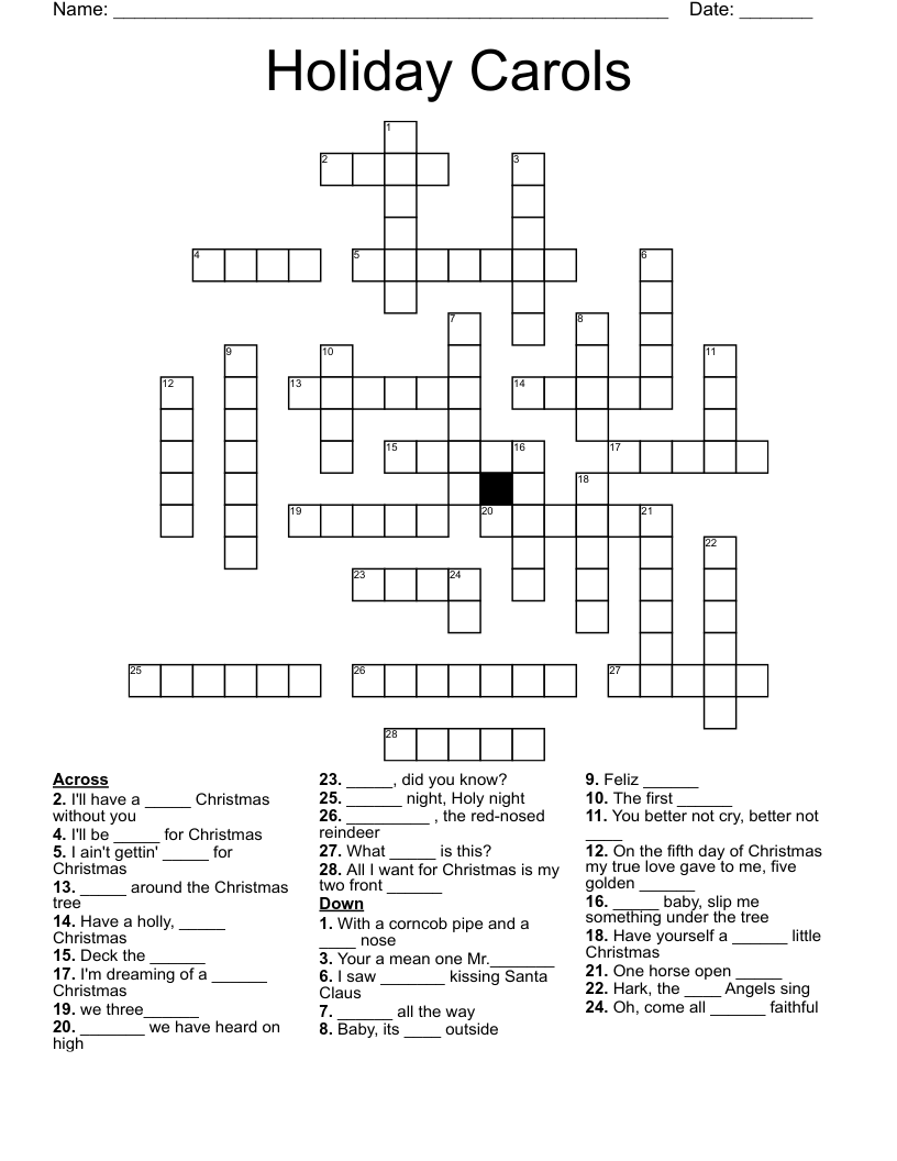 Holiday Carols Crossword