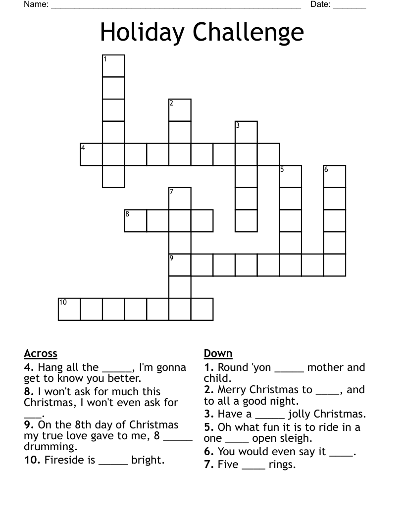Holiday Challenge Crossword