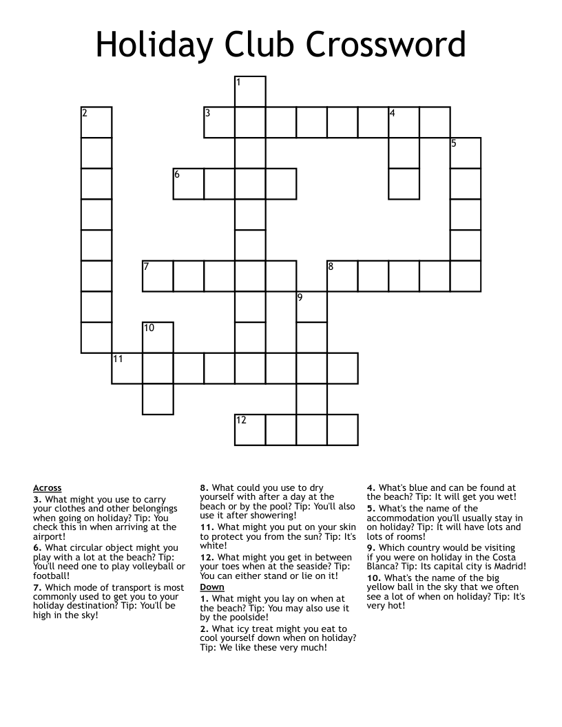Holiday Club Crossword