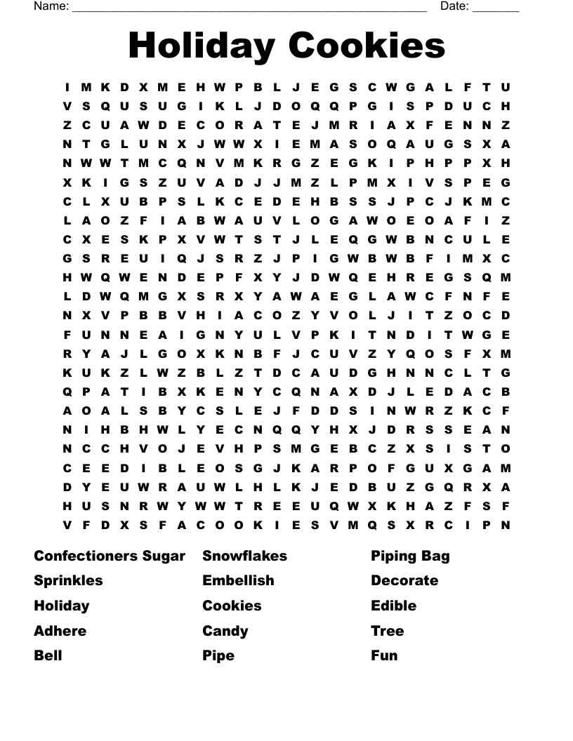 Holiday Cookies Word Search