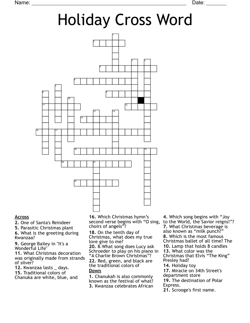 Holiday Cross Word