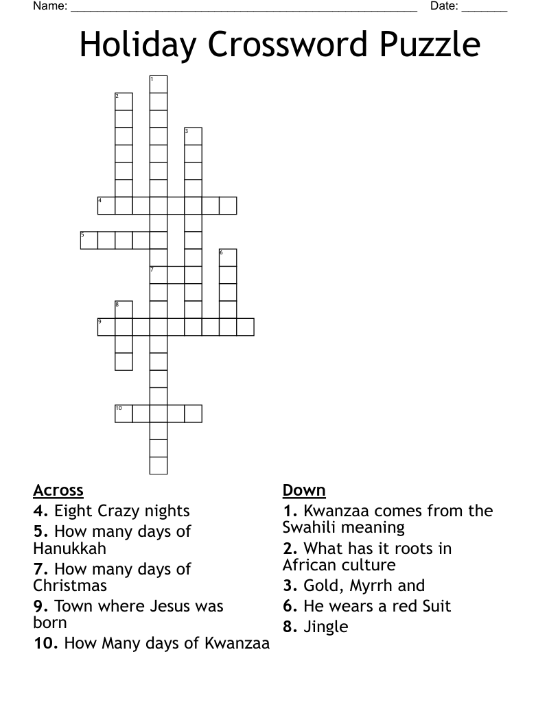 Holiday Crossword Puzzle