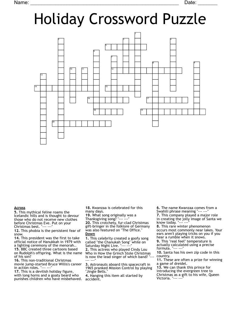 Holiday Crossword Puzzle