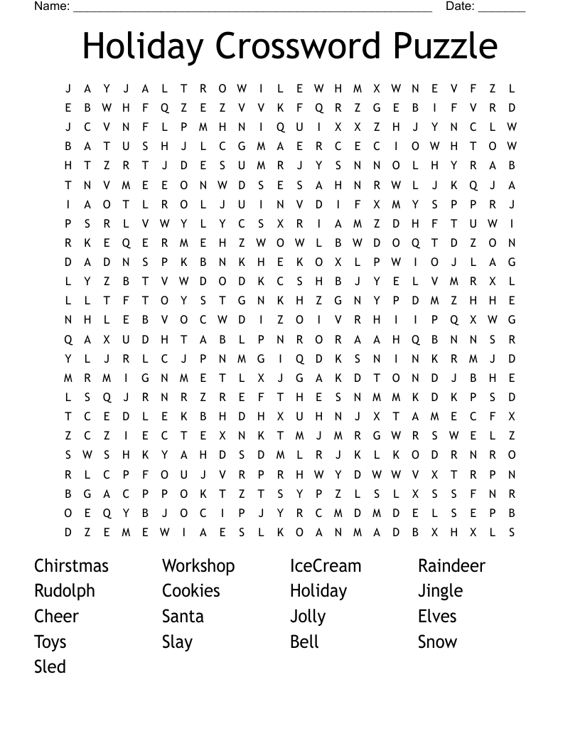 Holiday Crossword Puzzle Word Search