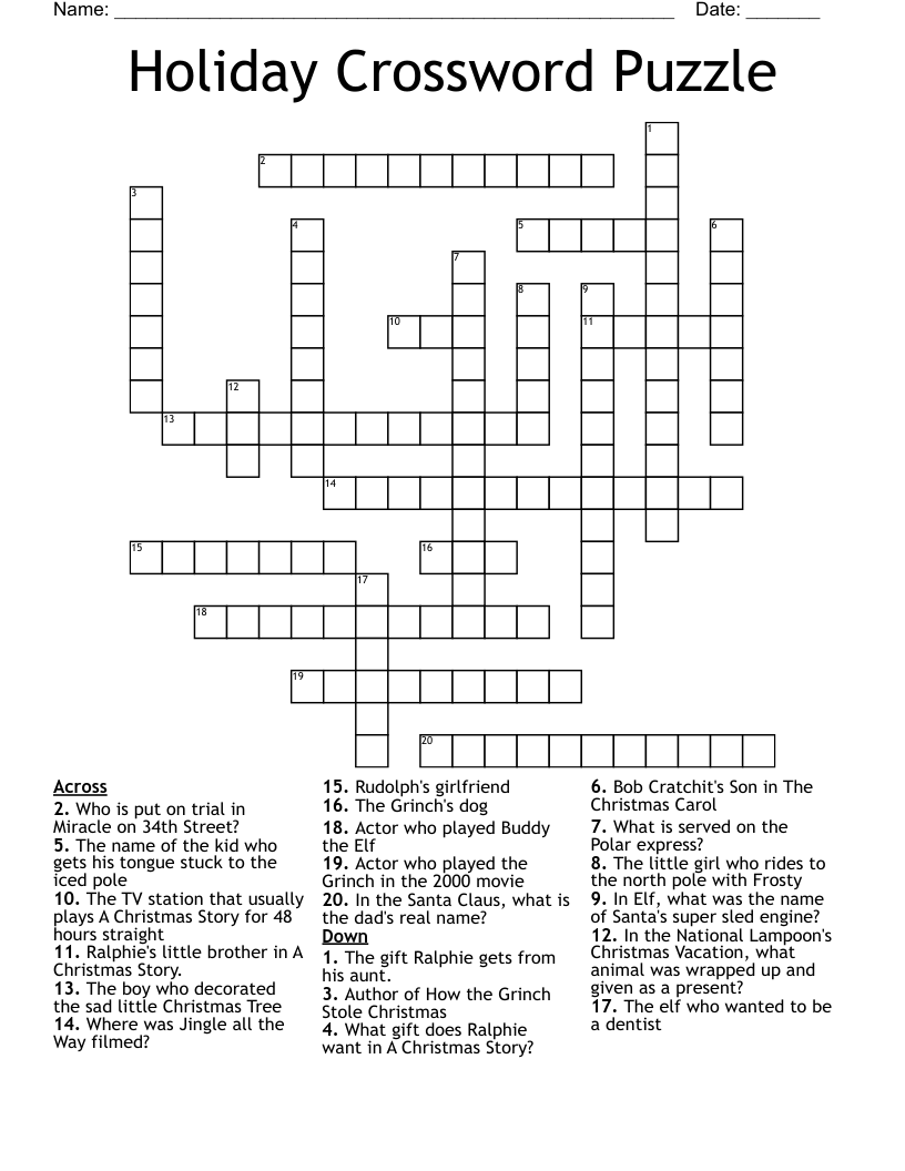 Holiday Crossword Puzzle