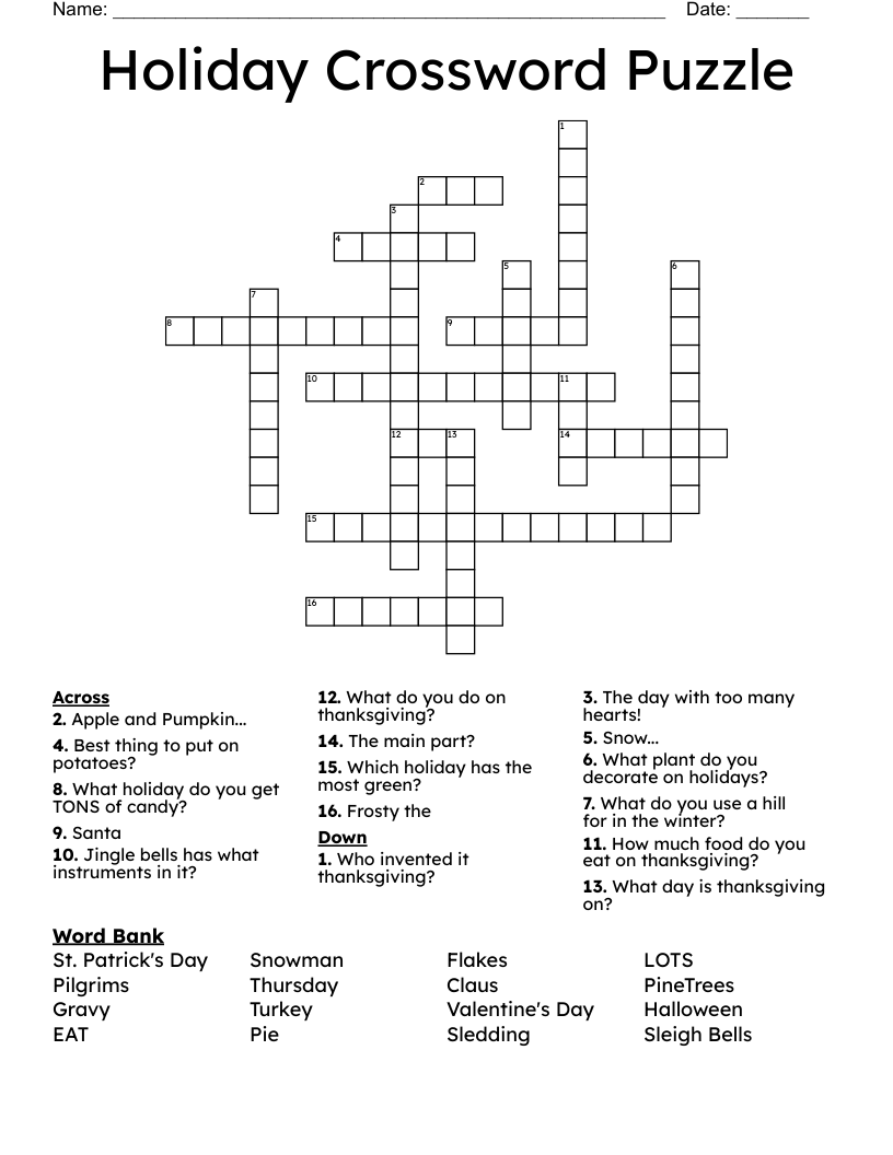 Holiday Crossword Puzzle
