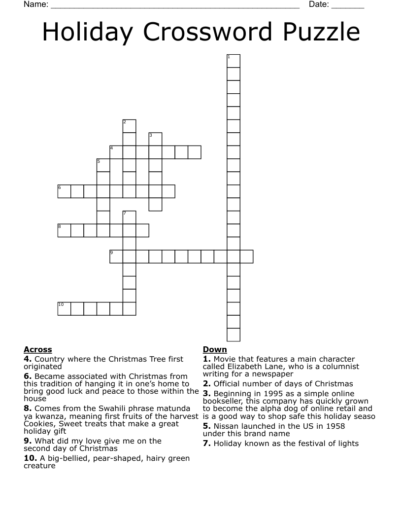 Holiday Crossword Puzzle
