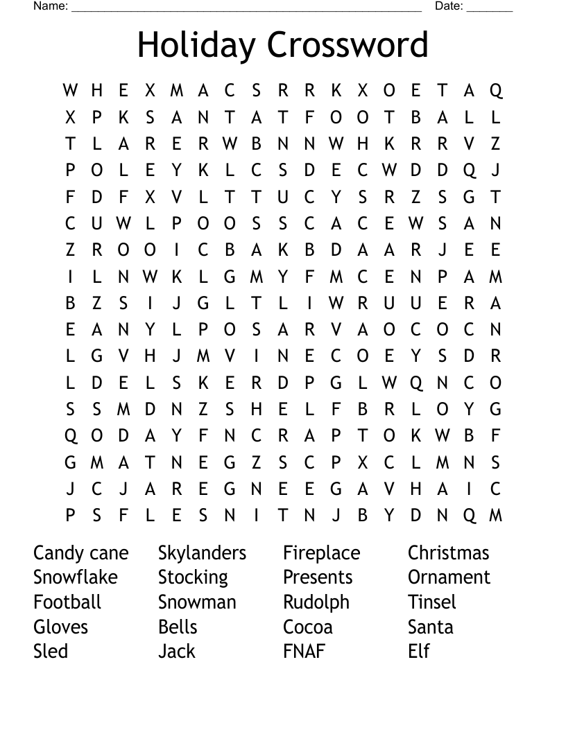 Holiday Crossword  Word Search