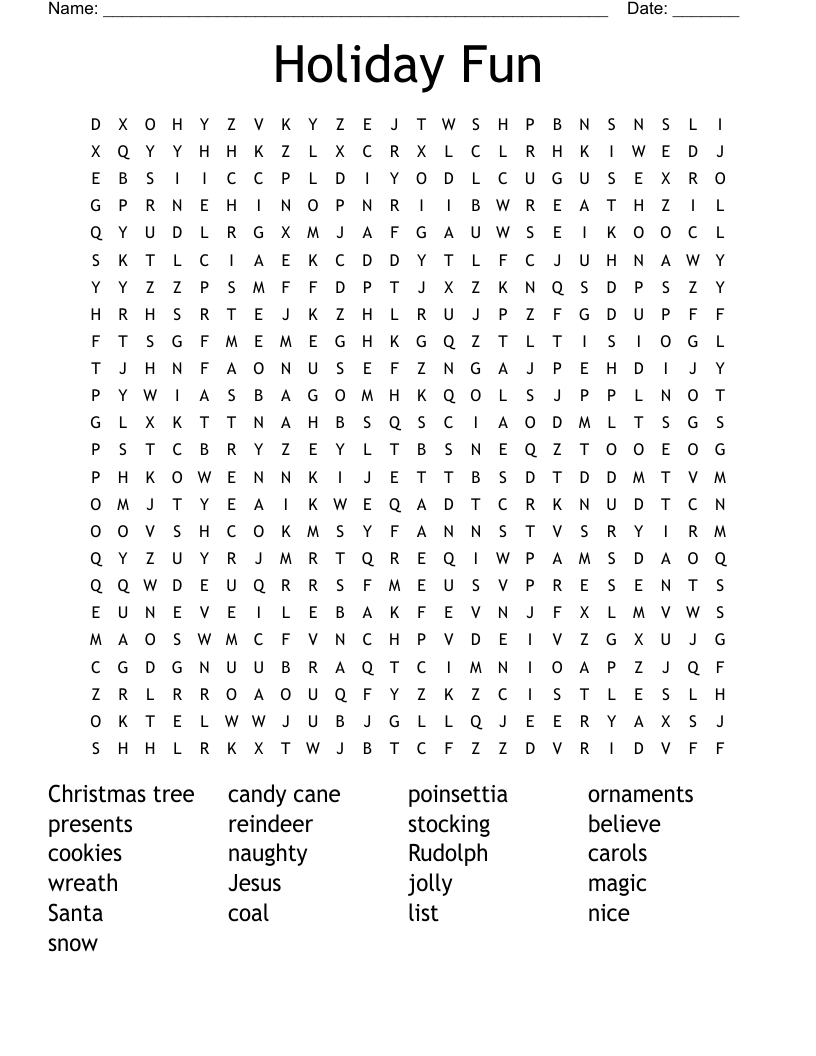 Holiday Fun  Word Search