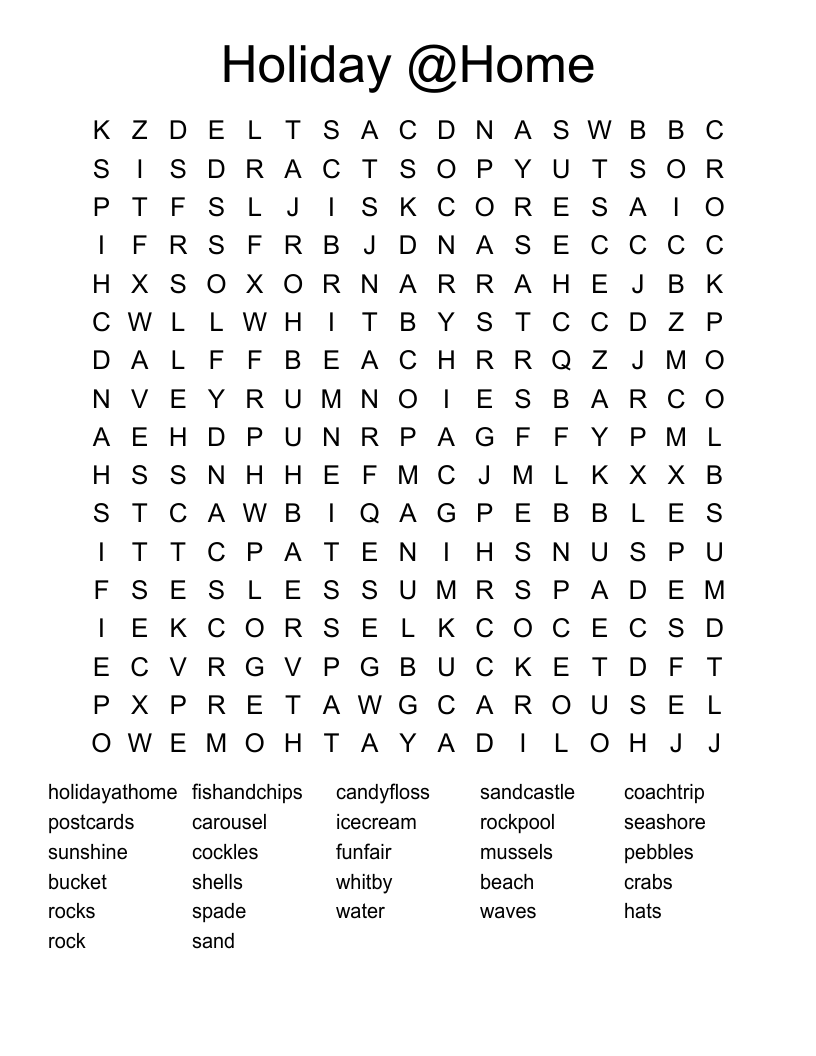 Holiday @Home  Word Search