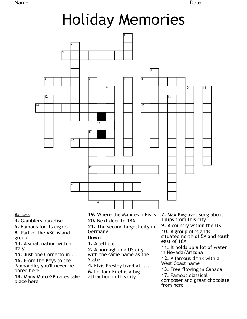 Holiday Memories Crossword