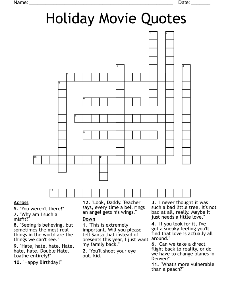 Holiday Movie Quotes Crossword