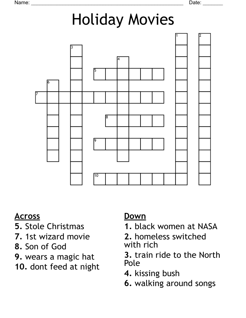 Holiday Movies Crossword