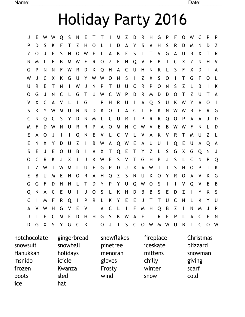 Holiday Party 2016 Word Search