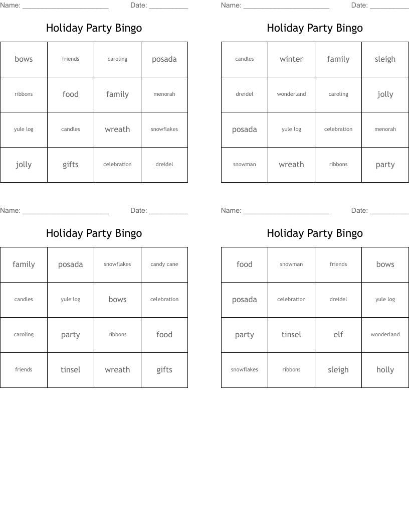 Holiday Party Bingo