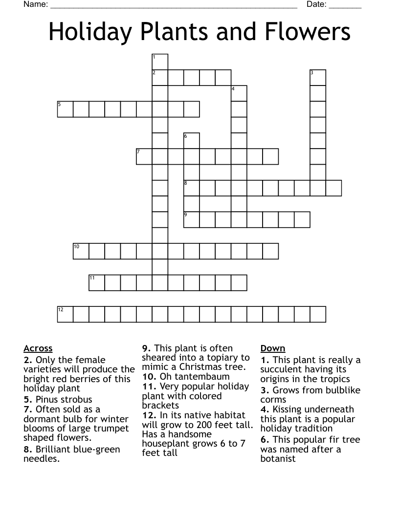 Holiday Plants and Flowers Crossword