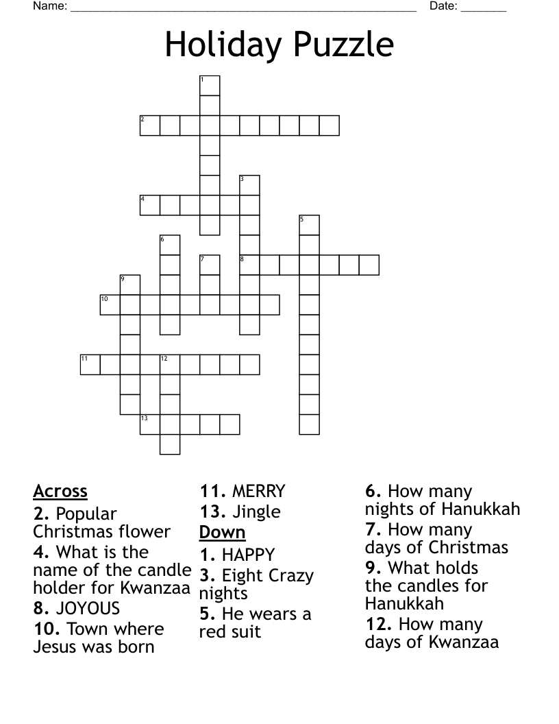 Holiday Puzzle Crossword