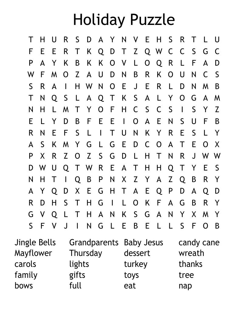 Holiday Puzzle Word Search