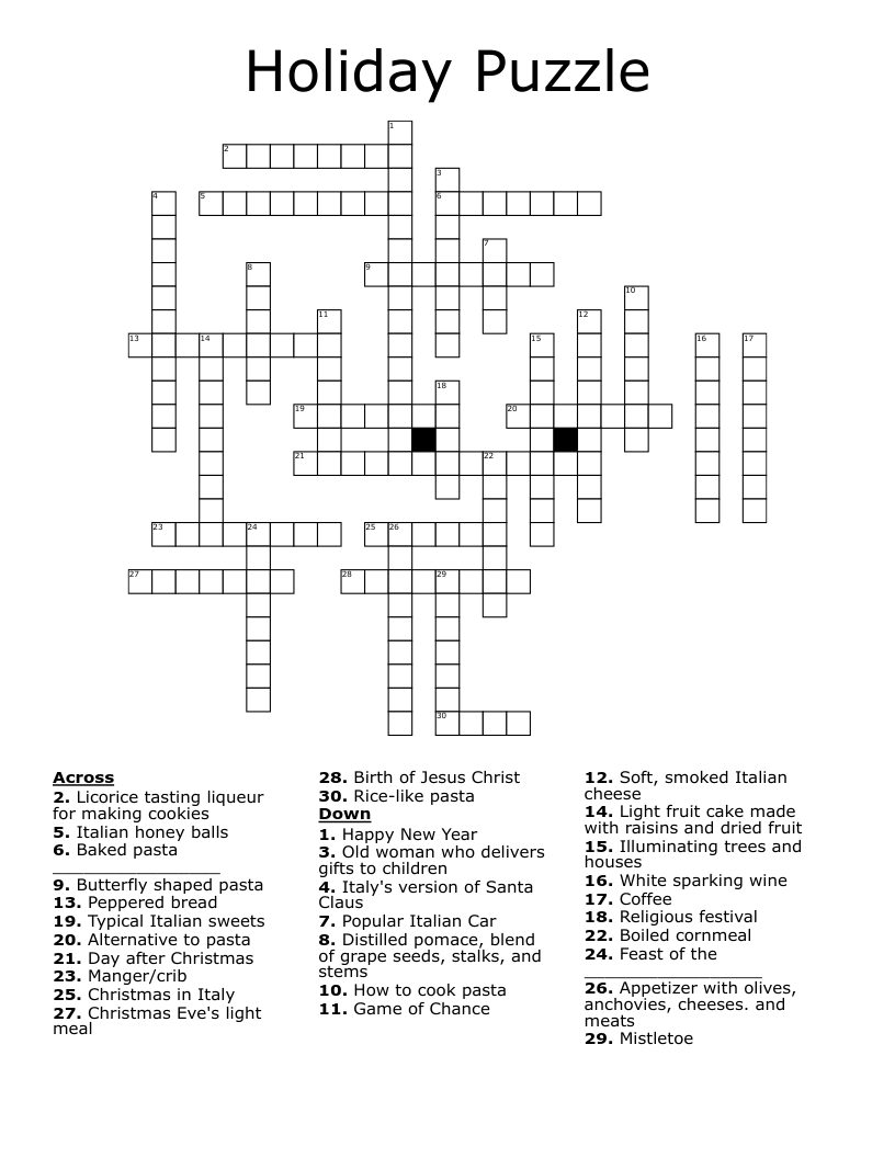 Holiday Puzzle Crossword