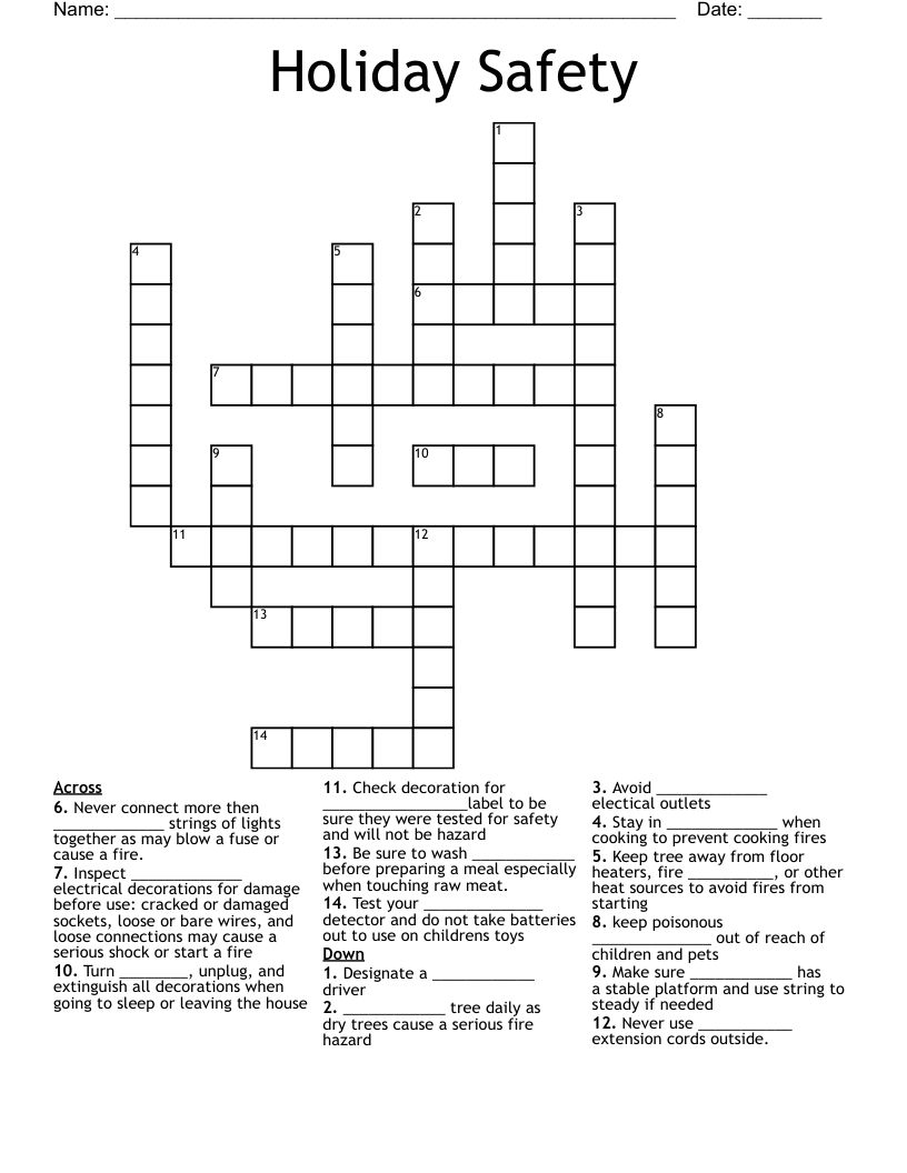 Holiday Safety Crossword