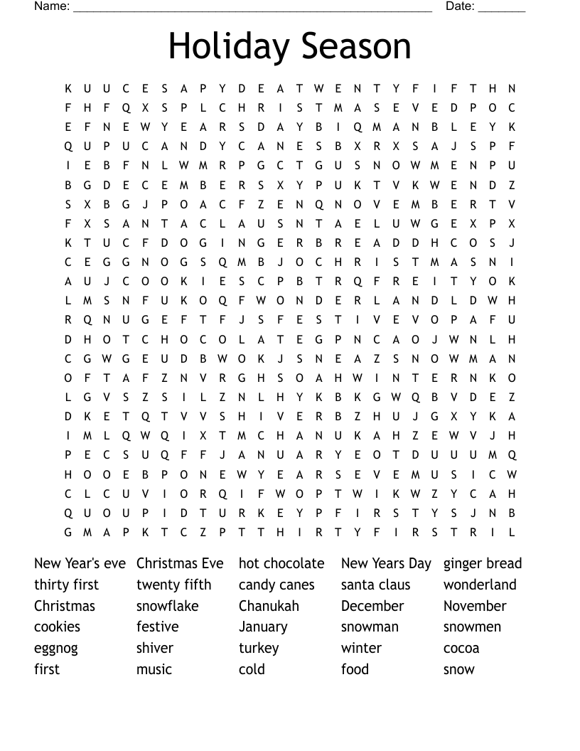 Holiday Season Word Search