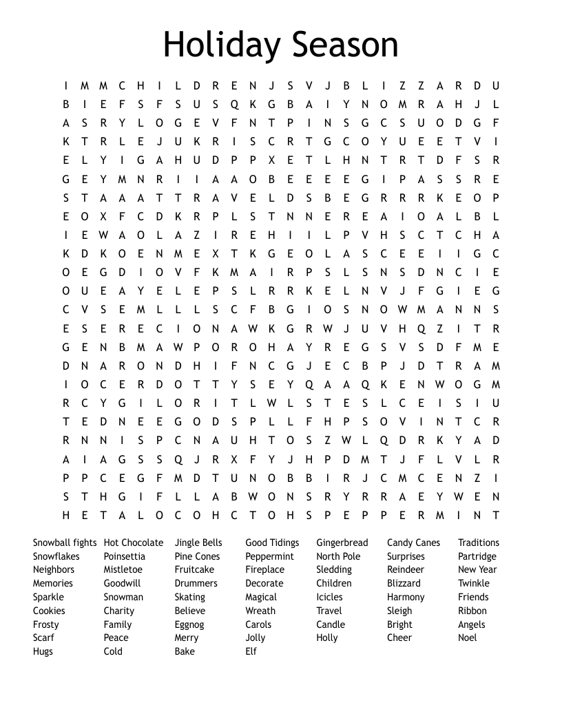 Holiday Season Word Search
