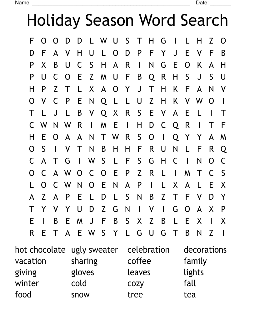 Holiday Season Word Search