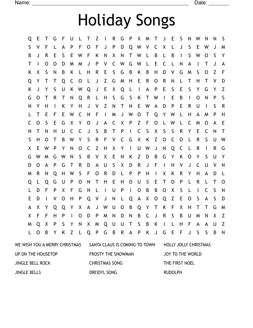 Holiday Songs Word Search
