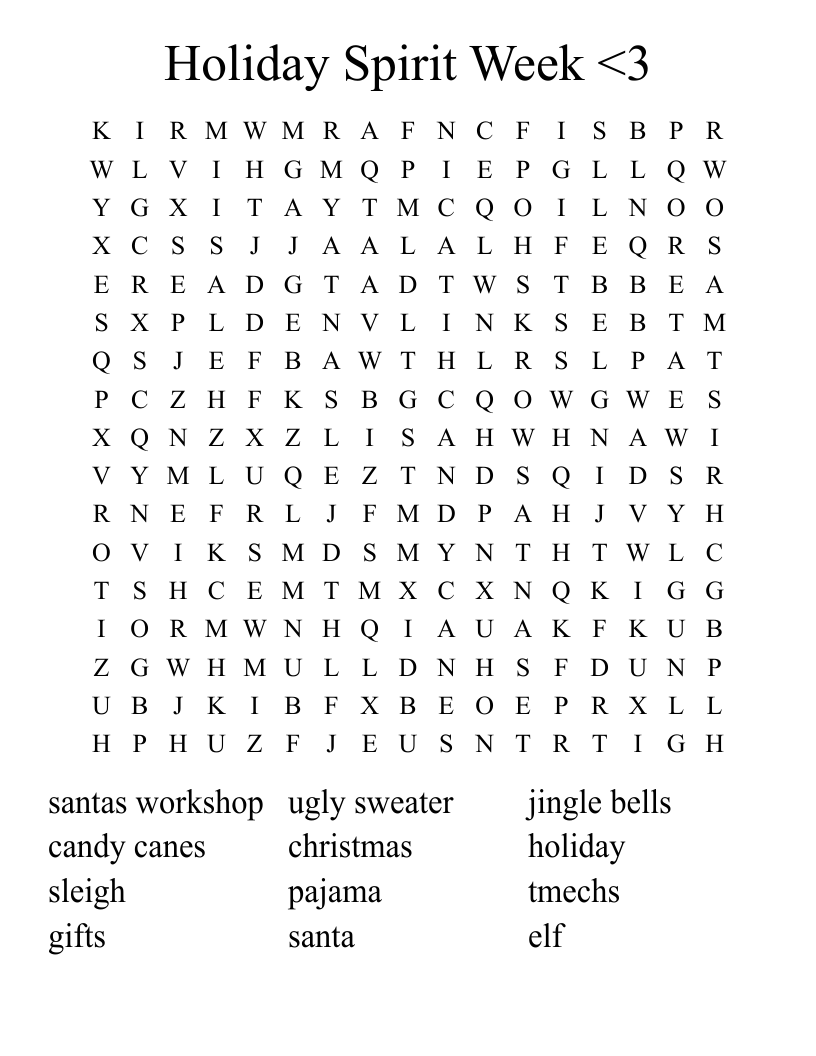 Holiday Spirit Week <3  Word Search
