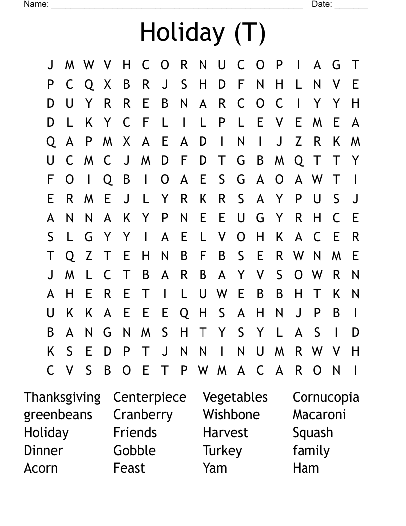 Holiday (T) Word Search