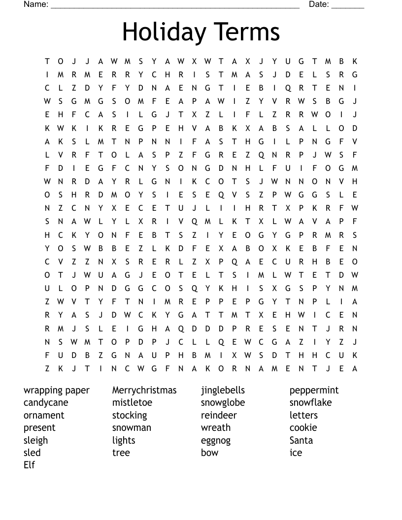 Holiday Terms Word Search