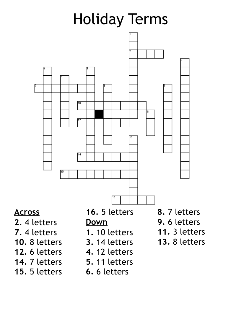 Holiday Terms Crossword