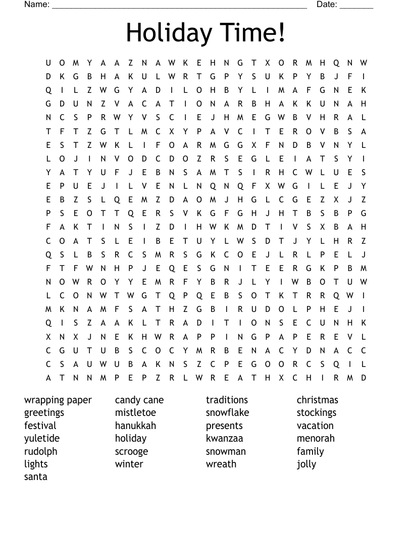 Holiday Time! Word Search