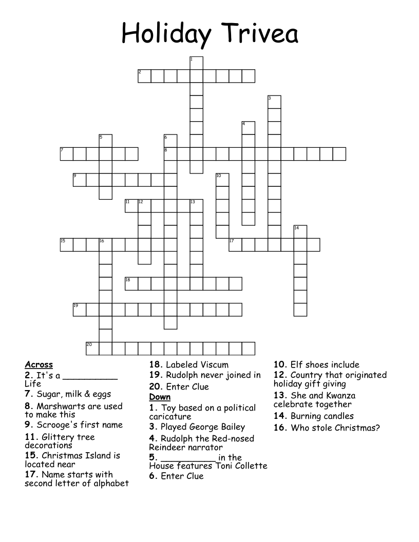 Holiday Trivea Crossword