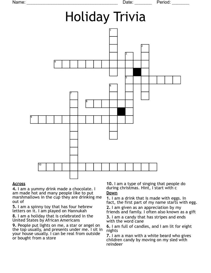 Holiday Trivia Crossword