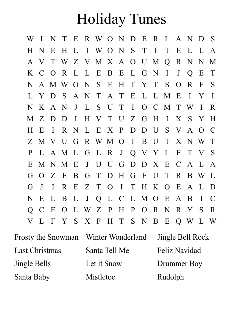 Holiday Tunes Word Search