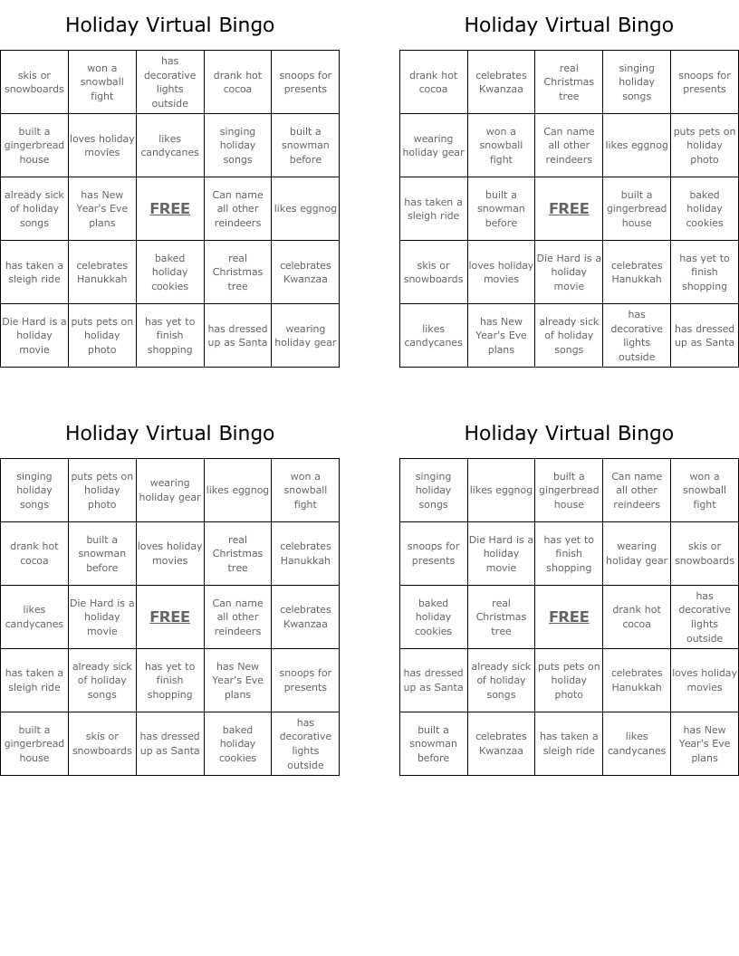 Holiday Virtual Bingo
