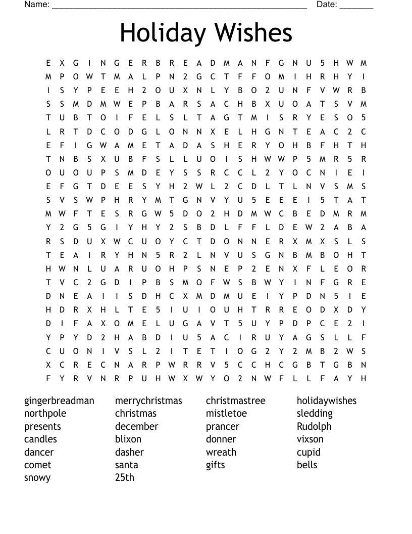 Holiday Wishes Word Search