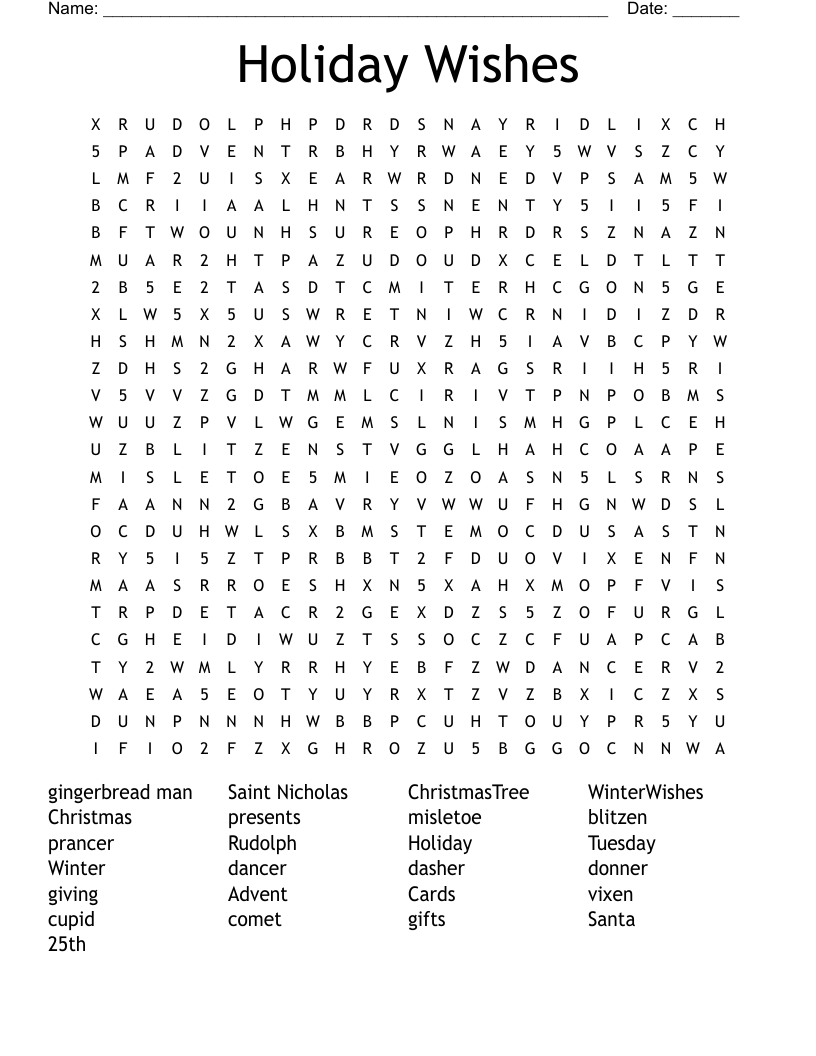 Holiday Wishes Word Search