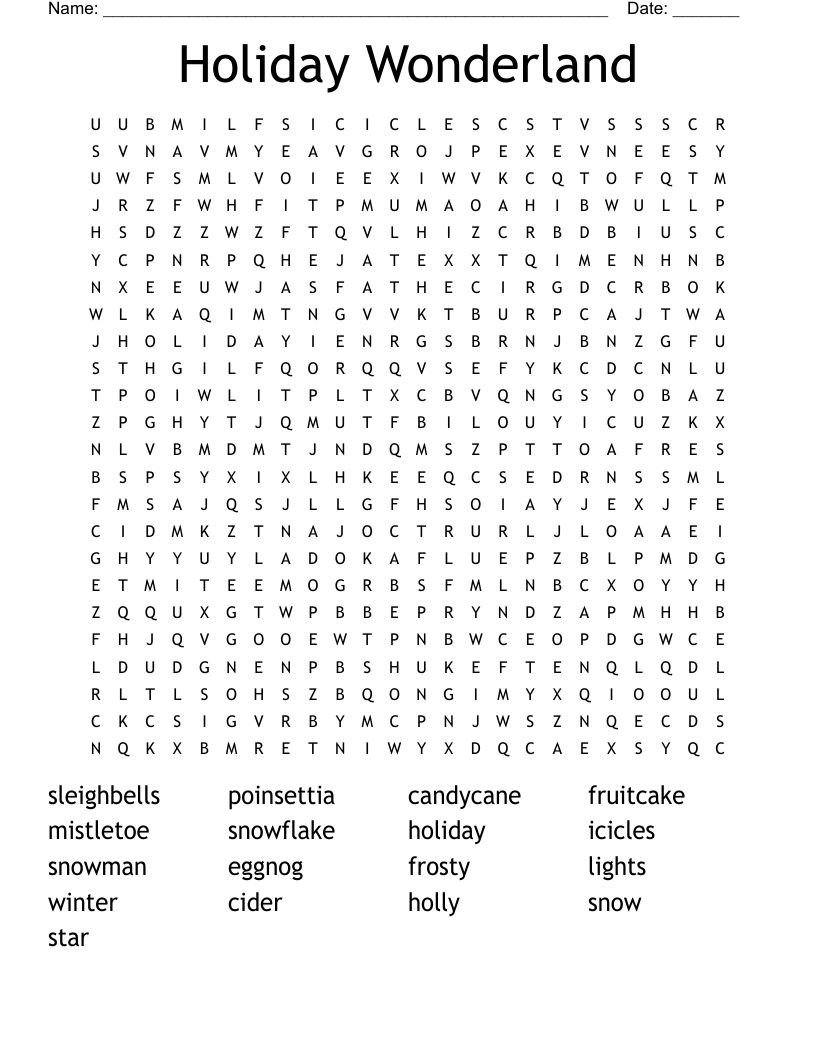 Holiday Wonderland Word Search
