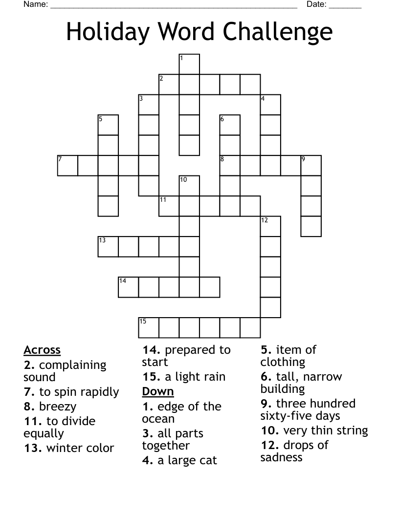 Holiday Word Challenge Crossword