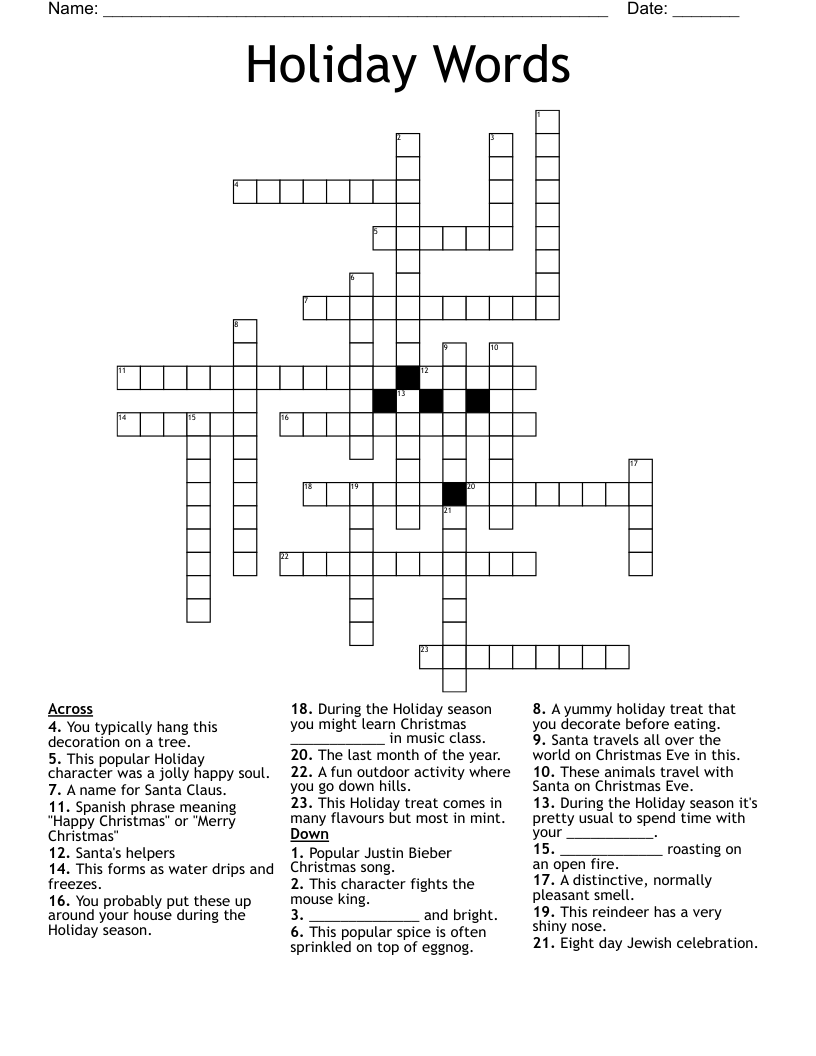 Holiday Words Crossword